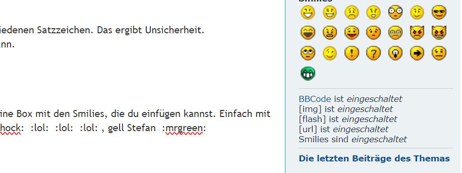 Smilies zum Einfügen im Editor