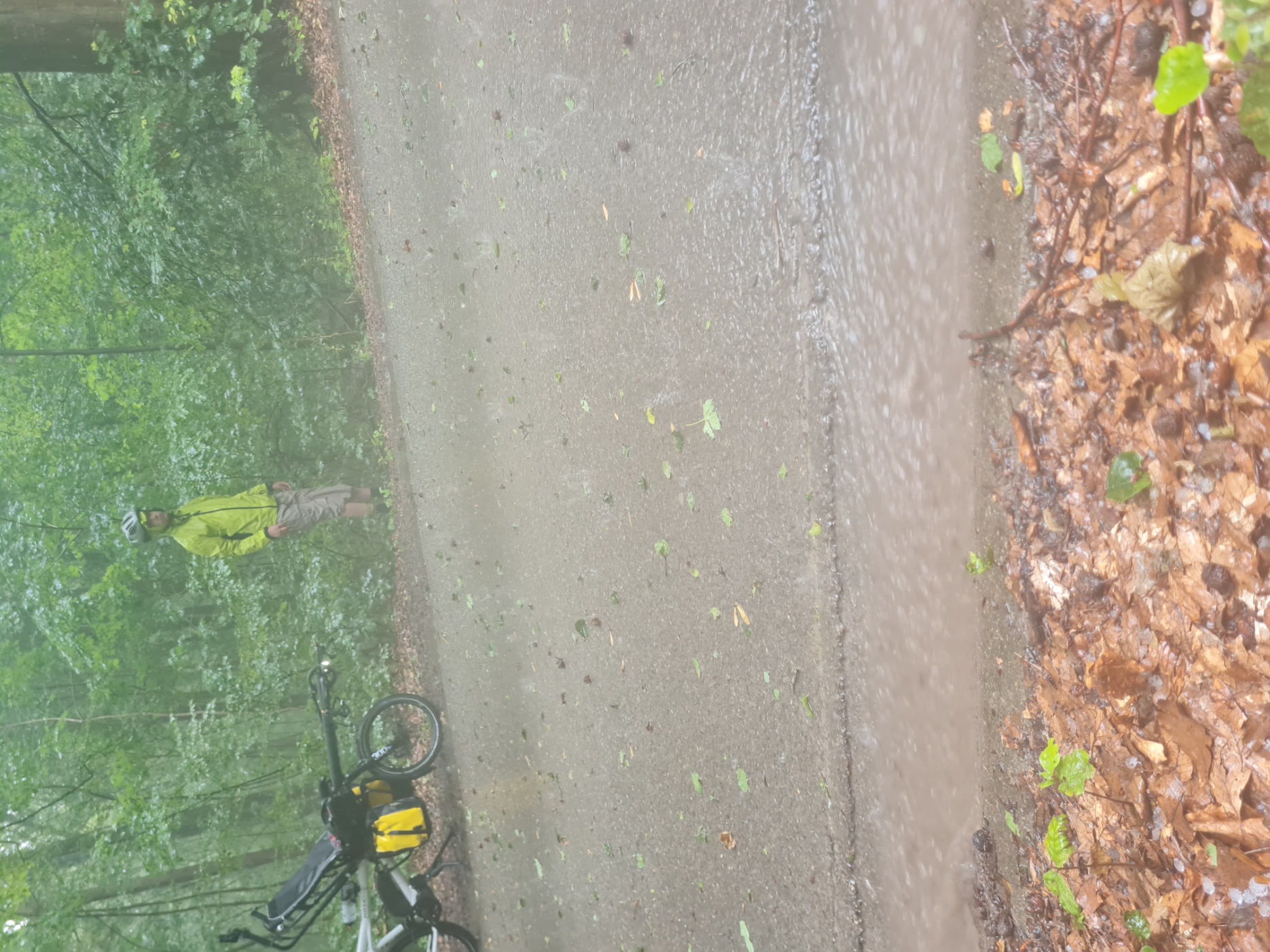 Regen mit Hagel gemischt ergoss sich auf uns