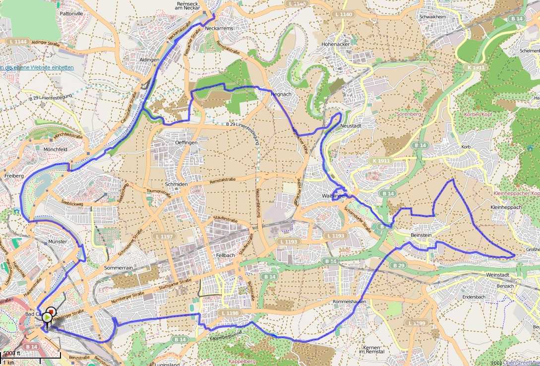 Gefahrene Strecke auf OSM-Karte (CC BY SA 2.0)